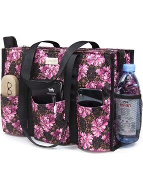 Women's Black Pink Polyester Utility Water Resistant Tote Bag with 13 Pockets
